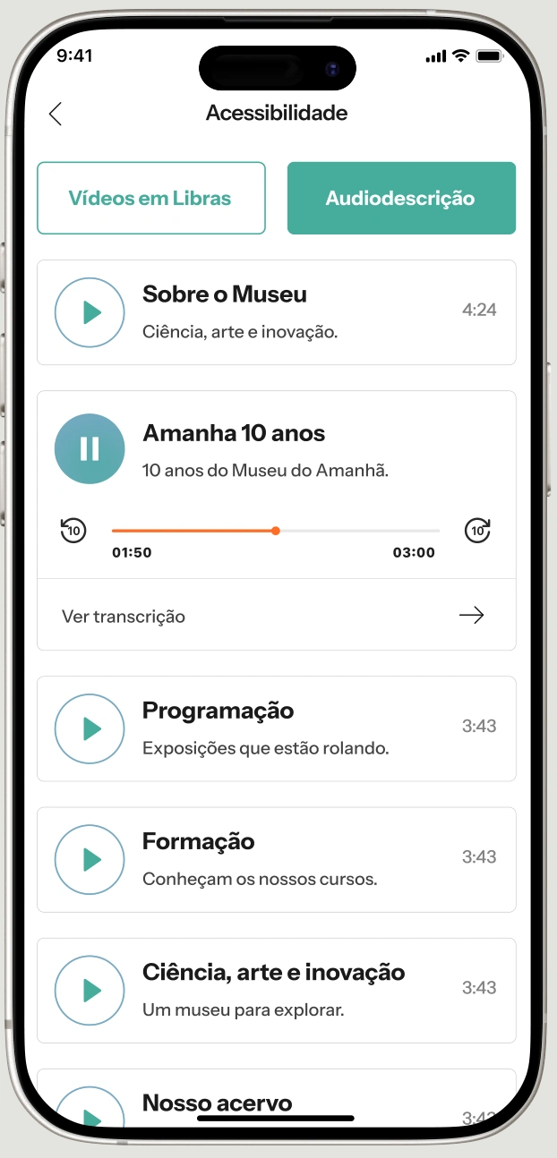 Lista de conteúdos com audiodescrição